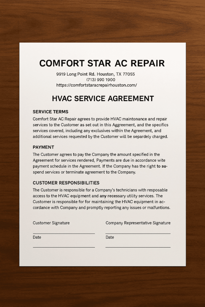 comfort star ac repair houston service hvac service agreement