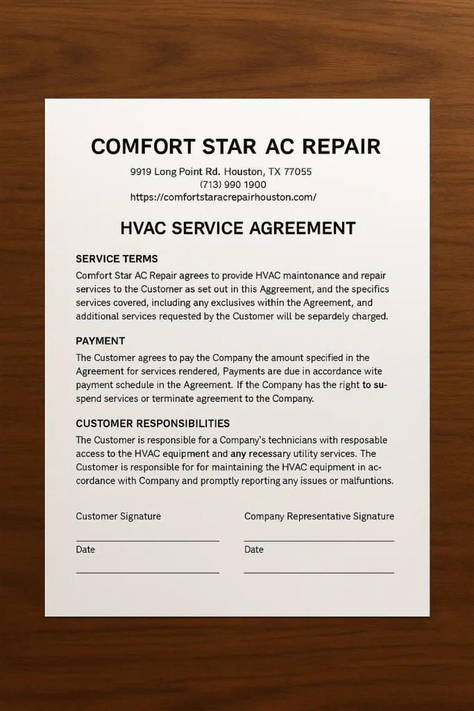 comfort star ac repair houston service hvac service agreement
