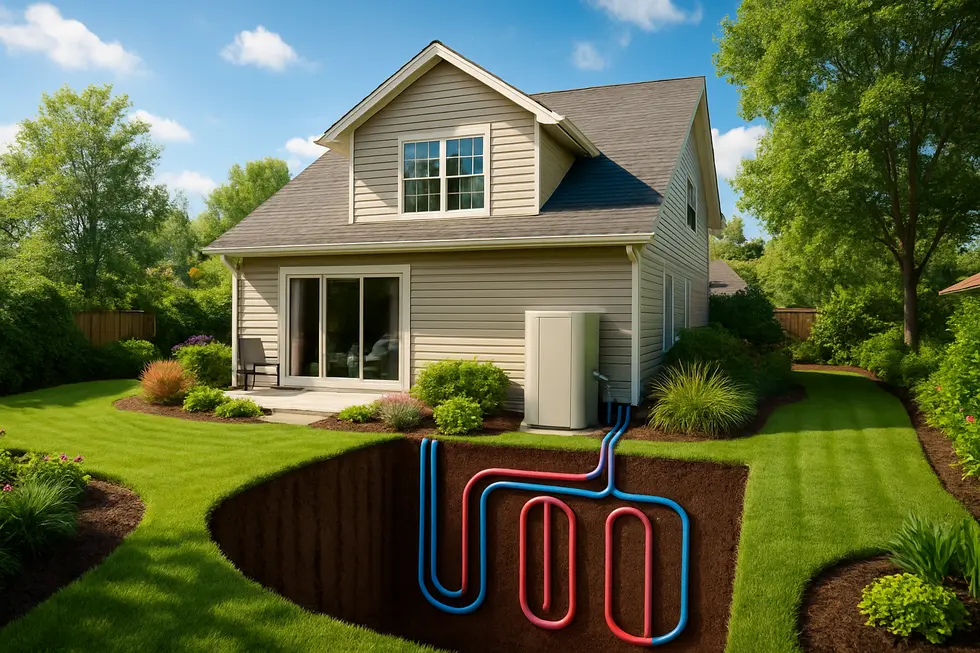 Houston backyard with geothermal piping and a modern home demonstrating sustainable cooling.